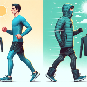 A runner dressed in moisture-wicking apparel for summer and layered clothing for winter.