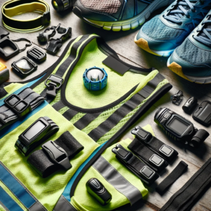 Reflective vests, ID bands, and headlamps designed for runners.