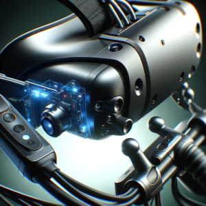 Close-up-of-a-virtual-reality-headset-and-motion-sensors-used-in-VR-running